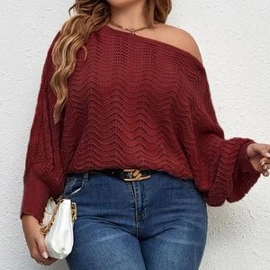 Plus size batwing sleeve knit sweater